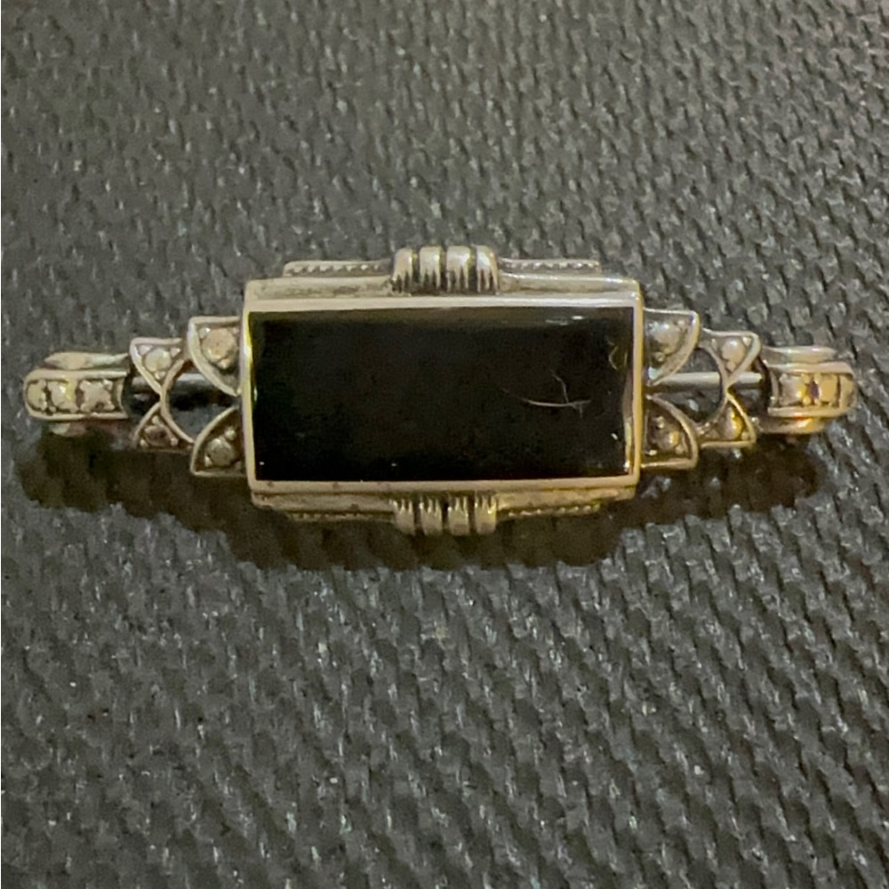 Vintage onyx and sterling pin
